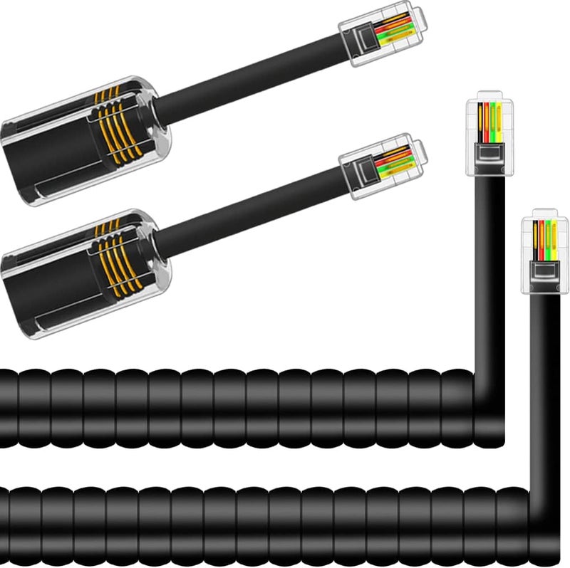 NECABLES 2+2Pack No Tangle Phone Cord for Landline 2pcs Telephone Handset Cord and 2pcs Detangler for Desk Phone Black - Image 1